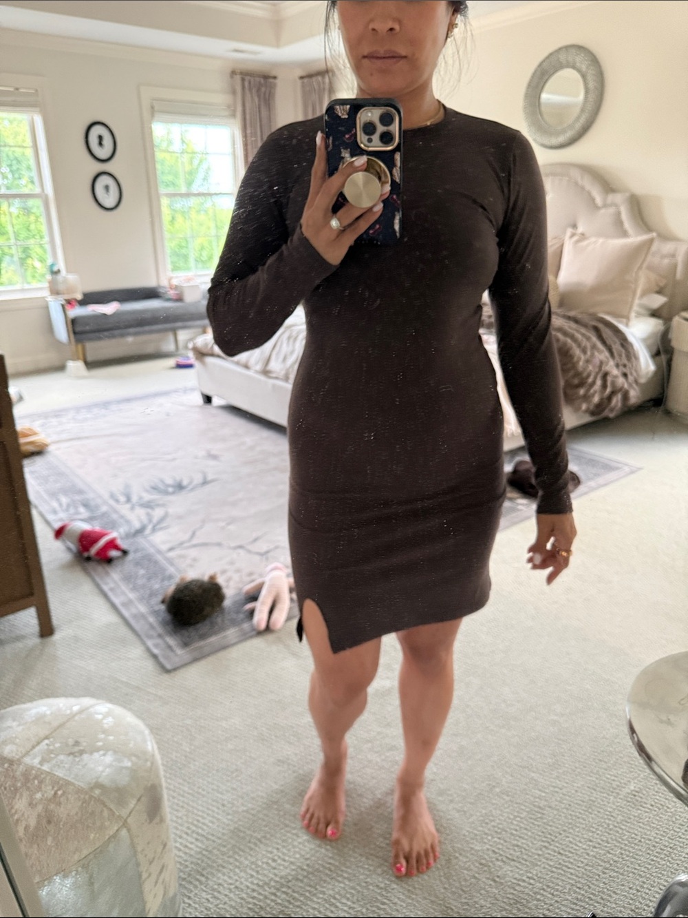 BYLT Women's Long Sleeve Knit Bodycon Dress in Dark Brown